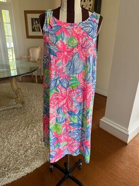Lily Pulitzer Womens Shift Dress 100% Pima Cotton Multicolor Size XL Cottagecore